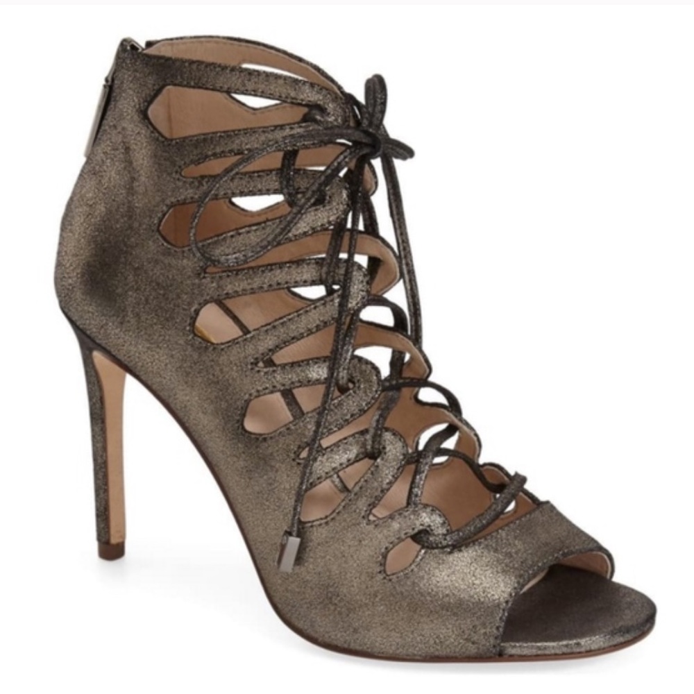 Louise Et Cie Metallic Leather Caged Heels